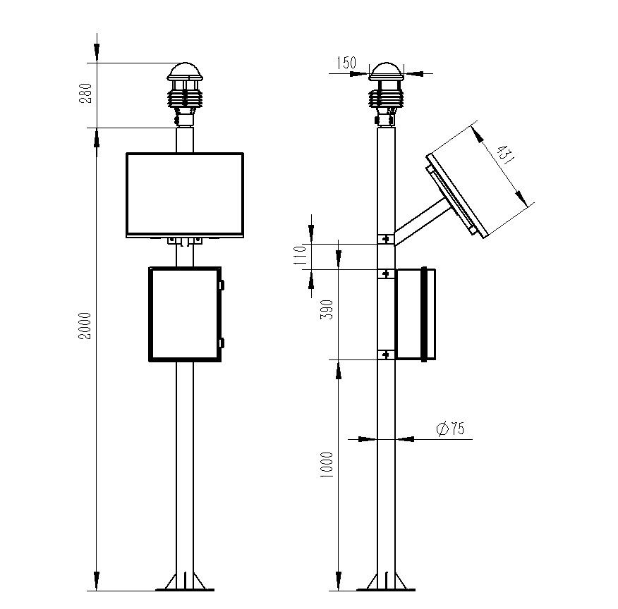 小型超聲波氣象站產品尺寸圖